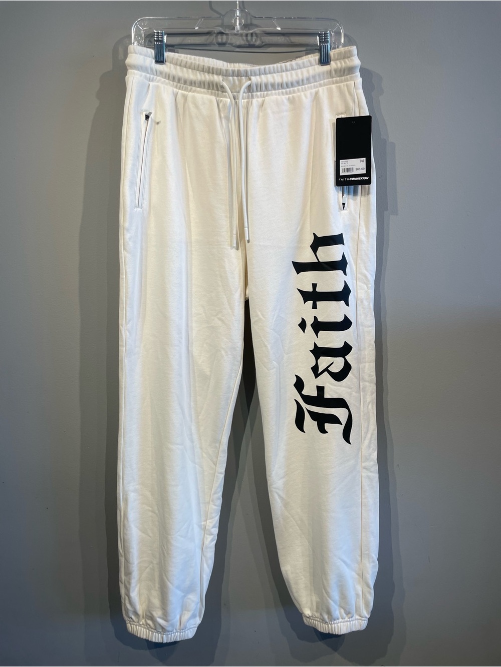 Faith Connexion OffWhite Jogger Pants with Black 'Faith' Side Graphic M